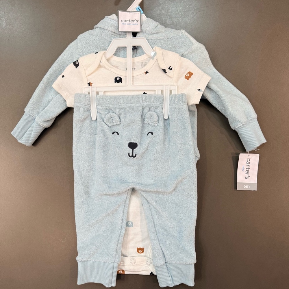 NWT Carter's Light Blue Bear Hoodie Set - Size 6m